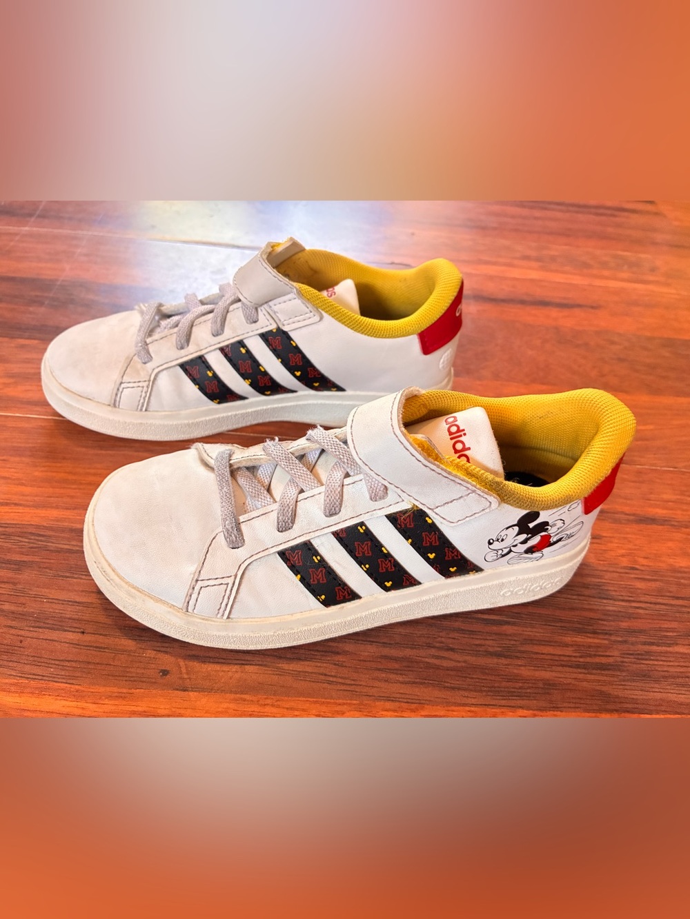 Kids Unisex Mickey Mouse White & Yellow Athletic Sneakers - Adidas
